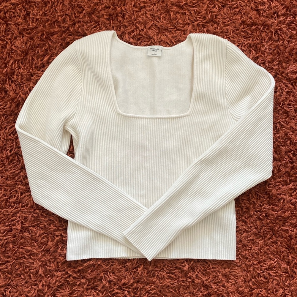 Abercrombie & Fitch white, square neck, ribbed, long sleeve shirt
